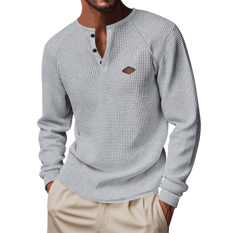 0e0ca157 bde2 4dd2 9f09 67323b5e0158 Men’s Waffle Knit Henley Long Sleeve - Image 2