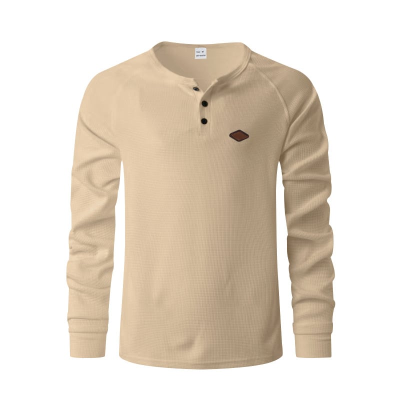 86de1cff 9d10 4ea8 9851 5bbc07265a20 Men’s Waffle Knit Henley Long Sleeve - Image 4