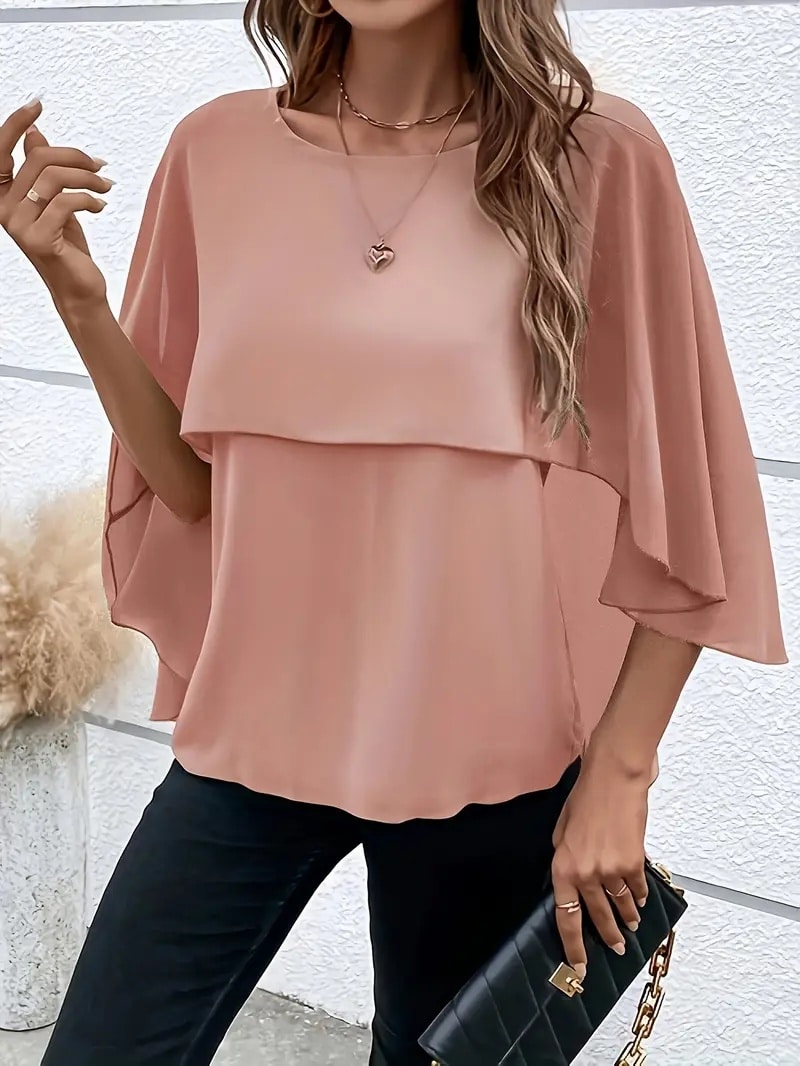 b4fd6a8d 5265 4962 8a8e 23f8f317464c Women’s Solid Layered Cloak Sleeve Blouse - Image 5